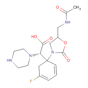 Molecular Structure of 193741-96-7 (1-Piperazineacetic acid,
4-[4-[5-[(acetylamino)methyl]-2-oxo-3-oxazolidinyl]-2-fluorophenyl]-, (S)-)