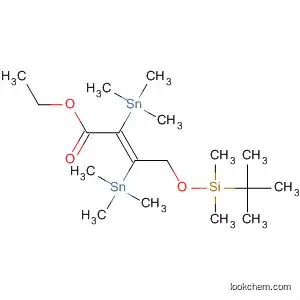 Molecular Structure of 80866-58-6 (2-Butenoic acid,
4-[[(1,1-dimethylethyl)dimethylsilyl]oxy]-2,3-bis(trimethylstannyl)-, ethyl
ester, (E)-)