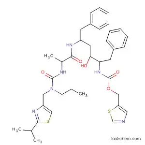 Molecular Structure of 202816-75-9 (2,7,10,12-Tetraazapentadecanoic acid,
4-hydroxy-9-methyl-12-[[2-(1-methylethyl)-4-thiazolyl]methyl]-8,11-dioxo-
3,6-bis(phenylmethyl)-, 5-thiazolylmethyl ester, (3S,4S,6S,9S)-)