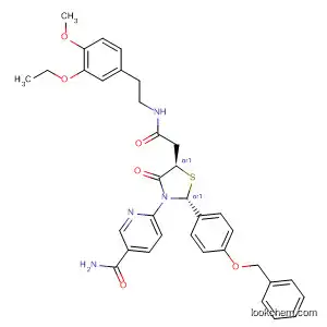 Molecular Structure of 396081-50-8 (3-Pyridinecarboxamide,
6-[(2R,5R)-5-[2-[[2-(3-ethoxy-4-methoxyphenyl)ethyl]amino]-2-oxoethyl]-
4-oxo-2-[4-(phenylmethoxy)phenyl]-3-thiazolidinyl]-, rel-)