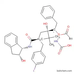 Molecular Structure of 126409-90-3 (Carbamic acid,
[(1S,2S,4R)-5-[[(1S,2R)-2,3-dihydro-2-hydroxy-1H-inden-1-yl]amino]-2-
hydroxy-4-[(4-iodophenyl)methyl]-5-oxo-1-(phenylmethyl)pentyl]-,
1,1-dimethylethyl ester)