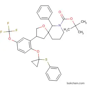 Molecular Structure of 200957-04-6 (1-Oxa-7-azaspiro[4.5]decane-7-carboxylic acid,
6-phenyl-3-[2-[[1-(phenylthio)cyclopropyl]oxy]-5-(trifluoromethoxy)phenyl]
-, 1,1-dimethylethyl ester, (3S,5R,6S)-)