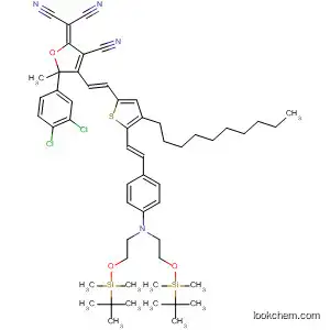 Molecular Structure of 477892-06-1 (Propanedinitrile,
[4-[(1E)-2-[5-[(1E)-2-[4-[bis[2-[[(1,1-dimethylethyl)dimethylsilyl]oxy]ethyl]
amino]phenyl]ethenyl]-4-decyl-2-thienyl]ethenyl]-3-cyano-5-(3,4-dichloro
phenyl)-5-methyl-2(5H)-furanylidene]-)