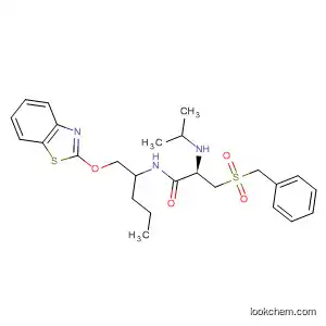 Molecular Structure of 477939-54-1 (Propanamide,
N-[1-(2-benzothiazolylhydroxymethyl)butyl]-2-[(1-methylethyl)amino]-3-[(
phenylmethyl)sulfonyl]-, (2R)-)