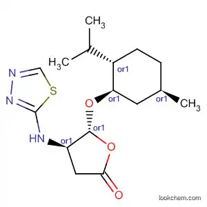 Molecular Structure of 538350-46-8 (2(3H)-Furanone,
dihydro-5-[[(1R,2S,5R)-5-methyl-2-(1-methylethyl)cyclohexyl]oxy]-4-(1,3,
4-thiadiazol-2-ylamino)-, (4R,5R)-rel-)