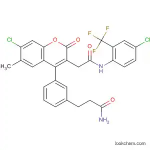 Molecular Structure of 566945-54-8 (2H-1-Benzopyran-3-acetamide,
4-[3-(3-amino-3-oxopropyl)phenyl]-7-chloro-N-[4-chloro-2-(trifluorometh
yl)phenyl]-6-methyl-2-oxo-)