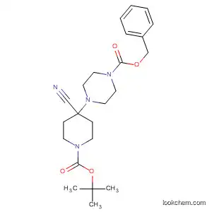 Molecular Structure of 569652-88-6 (1-Piperazinecarboxylic acid,
4-[4-cyano-1-[(1,1-dimethylethoxy)carbonyl]-4-piperidinyl]-,
phenylmethyl ester)