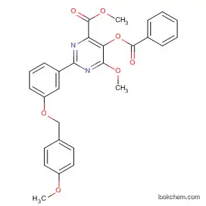 Molecular Structure of 572917-09-0 (4-Pyrimidinecarboxylic acid,
5-(benzoyloxy)-6-methoxy-2-[3-[(4-methoxyphenyl)methoxy]phenyl]-,
methyl ester)