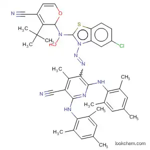 Molecular Structure of 577965-38-9 (3-Pyridinecarbonitrile,
5-[[1-(5-chloro-2-benzothiazolyl)-4-cyano-3-(1,1-dimethylethyl)-1H-pyraz
ol-5-yl]azo]-4-methyl-2,6-bis[(2,4,6-trimethylphenyl)amino]-)