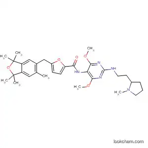 Molecular Structure of 578713-15-2 (2-Furancarboxamide,
5-[(1,3-dihydro-1,1,3,3,6-pentamethyl-5-isobenzofuranyl)methyl]-N-[4,6-
dimethoxy-2-[[2-(1-methyl-2-pyrrolidinyl)ethyl]amino]-5-pyrimidinyl]-)