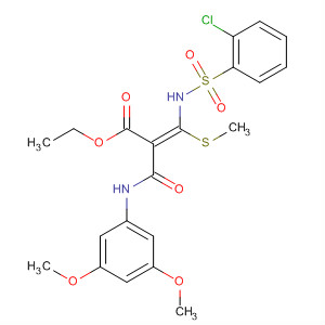 Molecular Structure of 148614-43-1 (2-Propenoic acid,
3-[[(2-chlorophenyl)sulfonyl]amino]-2-[[(3,5-dimethoxyphenyl)amino]carb
onyl]-3-(methylthio)-, ethyl ester, (2E)-)