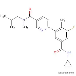 Molecular Structure of 585543-52-8 (3-Pyridinecarboxamide,
6-[5-[(cyclopropylamino)carbonyl]-3-fluoro-2-methylphenyl]-N-methyl-N-(
2-methylpropyl)-)