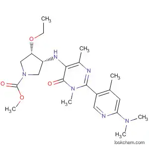 Molecular Structure of 590381-95-6 (1-Pyrrolidinecarboxylic acid,
3-[[2-[6-(dimethylamino)-4-methyl-3-pyridinyl]-1,6-dihydro-1,4-dimethyl-
6-oxo-5-pyrimidinyl]amino]-4-ethoxy-, methyl ester, (3R,4S)-)