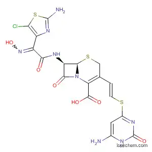 Molecular Structure of 591207-79-3 (5-Thia-1-azabicyclo[4.2.0]oct-2-ene-2-carboxylic acid,
7-[[(2-amino-5-chloro-4-thiazolyl)(hydroxyimino)acetyl]amino]-3-[(1E)-2-[
(6-amino-1,2-dihydro-2-oxo-4-pyrimidinyl)thio]ethenyl]-8-oxo-, (6R,7R)-)