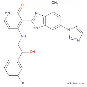 Molecular Structure of 468734-44-3 (2(1H)-Pyridinone,
4-[[2-(3-bromophenyl)-2-hydroxyethyl]amino]-3-[6-(1H-imidazol-1-yl)-4-
methyl-1H-benzimidazol-2-yl]-)