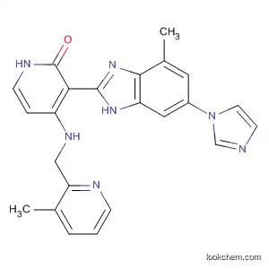 Molecular Structure of 468735-88-8 (2(1H)-Pyridinone,
3-[6-(1H-imidazol-1-yl)-4-methyl-1H-benzimidazol-2-yl]-4-[[(3-methyl-2-
pyridinyl)methyl]amino]-)