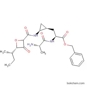 Molecular Structure of 674303-83-4 (L-Alanine,
L-alanyl-3-[(1S,2S)-2-[[[(2R,3S)-3-[(1S)-1-methylpropyl]-4-oxo-2-oxetan
yl]carbonyl]amino]cyclopropyl]-, phenylmethyl ester)