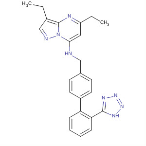 Molecular Structure of 167371-59-7 (Pyrazolo[1,5-a]pyrimidin-7-amine,
3,5-diethyl-N-[[2'-(1H-tetrazol-5-yl)[1,1'-biphenyl]-4-yl]methyl]-)