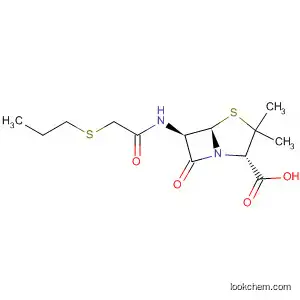 Molecular Structure of 77985-65-0 (4-Thia-1-azabicyclo[3.2.0]heptane-2-carboxylic acid,
3,3-dimethyl-7-oxo-6-[[(propylthio)acetyl]amino]-, (2S,5R,6R)-)