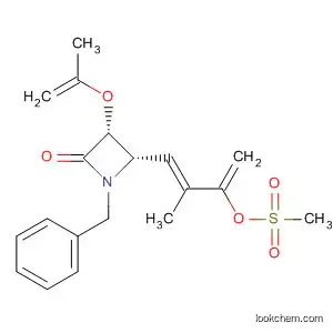 Molecular Structure of 479033-32-4 (2-Azetidinone,
4-[(1E)-2-methyl-3-[(methylsulfonyl)oxy]-1,3-butadienyl]-1-(phenylmethyl)
-3-(2-propenyloxy)-, (3R,4S)-)