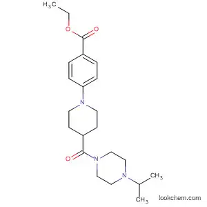 Molecular Structure of 799556-88-0 (Benzoic acid,
4-[4-[[4-(1-methylethyl)-1-piperazinyl]carbonyl]-1-piperidinyl]-, ethyl ester)