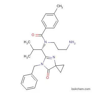 Molecular Structure of 799767-00-3 (Benzamide,
N-(3-aminopropyl)-4-methyl-N-[(1S)-2-methyl-1-[7-oxo-6-(phenylmethyl)
-4,6-diazaspiro[2.4]hept-4-en-5-yl]propyl]-)