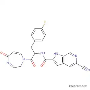 Molecular Structure of 800401-43-8 (1H-Pyrrolo[2,3-c]pyridine-2-carboxamide,
5-cyano-N-[(1S)-1-[(4-fluorophenyl)methyl]-2-(hexahydro-5-oxo-1H-1,4-
diazepin-1-yl)-2-oxoethyl]-)