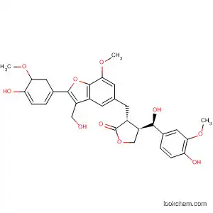 Molecular Structure of 849371-65-9 (2(3H)-Furanone,
3-[[(2S,3R)-2,3-dihydro-2-(4-hydroxy-3-methoxyphenyl)-3-(hydroxymeth
yl)-7-methoxy-5-benzofuranyl]methyl]dihydro-4-[(R)-hydroxy(4-hydroxy-3
-methoxyphenyl)methyl]-, (3R,4R)-)