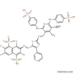 Molecular Structure of 849613-39-4 (1,5-Naphthalenedisulfonic acid,
3-[[2-[[5-cyano-4-methyl-2,6-bis[(4-sulfophenyl)amino]-3-pyridinyl]azo]-4
-(3-pyridinyl)-5-thiazolyl]azo]-, tetralithium salt)