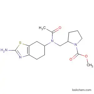 Molecular Structure of 850237-32-0 (1-Pyrrolidinecarboxylic acid,
2-[[acetyl(2-amino-4,5,6,7-tetrahydro-6-benzothiazolyl)amino]methyl]-,
methyl ester)