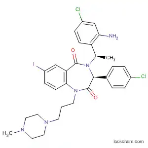 Molecular Structure of 787632-66-0 (1H-1,4-Benzodiazepine-2,5-dione,
4-[(1R)-1-(2-amino-4-chlorophenyl)ethyl]-3-(4-chlorophenyl)-3,4-dihydro
-7-iodo-1-[3-(4-methyl-1-piperazinyl)propyl]-, (3S)-)