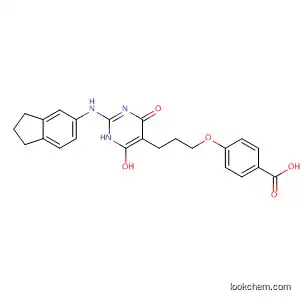 Molecular Structure of 877929-14-1 (Benzoic acid,
4-[3-[2-[(2,3-dihydro-1H-inden-5-yl)amino]-1,4-dihydro-6-hydroxy-4-oxo-
5-pyrimidinyl]propoxy]-)