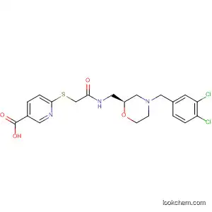 Molecular Structure of 879401-29-3 (3-Pyridinecarboxylic acid,
6-[[2-[[[(2S)-4-[(3,4-dichlorophenyl)methyl]-2-morpholinyl]methyl]amino]-
2-oxoethyl]thio]-)