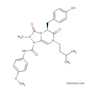 Molecular Structure of 512854-61-4 (1,2,4-Triazolo[4,3-a]pyrazine-1(5H)-carboxamide,
hexahydro-5-[(4-hydroxyphenyl)methyl]-N-(4-methoxyphenyl)-2-methyl-7
-(3-methylbutyl)-3,6-dioxo-, (5S)-)
