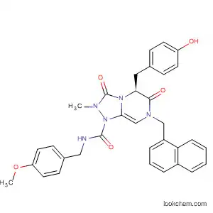 Molecular Structure of 512854-90-9 (1,2,4-Triazolo[4,3-a]pyrazine-1(5H)-carboxamide,
hexahydro-5-[(4-hydroxyphenyl)methyl]-N-[(4-methoxyphenyl)methyl]-2-
methyl-7-(1-naphthalenylmethyl)-3,6-dioxo-, (5S)-)