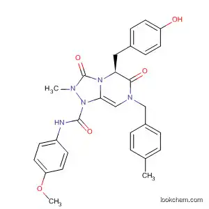 Molecular Structure of 512855-09-3 (1,2,4-Triazolo[4,3-a]pyrazine-1(5H)-carboxamide,
hexahydro-5-[(4-hydroxyphenyl)methyl]-N-(4-methoxyphenyl)-2-methyl-7
-[(4-methylphenyl)methyl]-3,6-dioxo-, (5S)-)