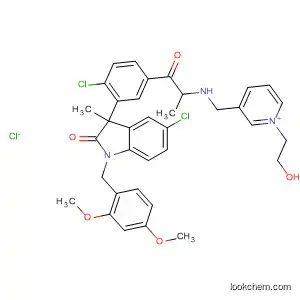 Molecular Structure of 880499-31-0 (Pyridinium,
3-[[[4-chloro-3-[5-chloro-1-[(2,4-dimethoxyphenyl)methyl]-2,3-dihydro-3-
methyl-2-oxo-1H-indol-3-yl]benzoyl]ethylamino]methyl]-1-(2-hydroxyethyl
)-, chloride)