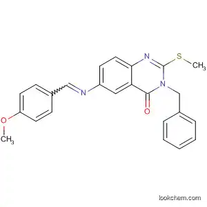 Molecular Structure of 897631-29-7 (4(3H)-Quinazolinone,
6-[[(4-methoxyphenyl)methylene]amino]-2-(methylthio)-3-(phenylmethyl)-)