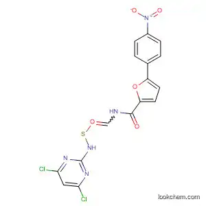 Molecular Structure of 899447-49-5 (2-Furancarboxamide,
N-[[(4,6-dichloro-2-pyrimidinyl)amino]thioxomethyl]-5-(4-nitrophenyl)-)