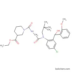 Molecular Structure of 922162-26-3 (3-Piperidinecarboxylic acid,
1-[[[2-[[4-chloro-2-[hydroxy(2-methoxyphenyl)methyl]phenyl](2,2-dimethyl
propyl)amino]-2-oxoethyl]amino]carbonyl]-, ethyl ester)