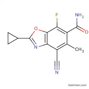 Molecular Structure of 927393-33-7 (6-Benzoxazolecarboxamide, 4-cyano-2-cyclopropyl-7-fluoro-5-methyl-)