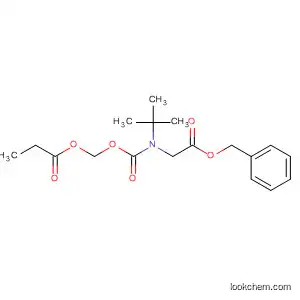 Molecular Structure of 928042-24-4 (Glycine, N-(1,1-dimethylethyl)-N-[[(1-oxopropoxy)methoxy]carbonyl]-,
phenylmethyl ester)
