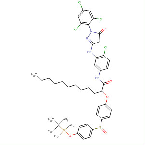 Molecular Structure of 129357-61-5 (Dodecanamide,
N-[4-chloro-3-[[4,5-dihydro-5-oxo-1-(2,4,6-trichlorophenyl)-1H-pyrazol-3
-yl]amino]phenyl]-2-[4-[[4-[[(1,1-dimethylethyl)dimethylsilyl]oxy]phenyl]sulf
onyl]phenoxy]-)
