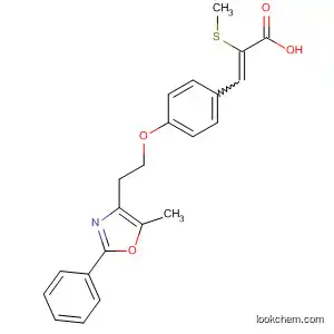 Molecular Structure of 140129-24-4 (2-Propenoic acid,
3-[4-[2-(5-methyl-2-phenyl-4-oxazolyl)ethoxy]phenyl]-2-(methylthio)-)