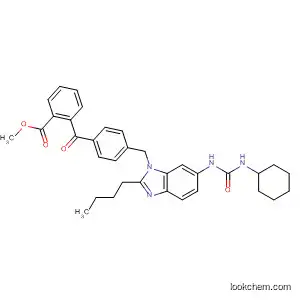 Molecular Structure of 142023-45-8 (Benzoic acid,
2-[4-[[2-butyl-6-[[(cyclohexylamino)carbonyl]amino]-1H-benzimidazol-1-
yl]methyl]benzoyl]-, methyl ester)
