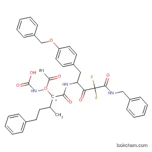 Molecular Structure of 144554-34-7 (Carbamic acid,
[1-[[[3,3-difluoro-2,4-dioxo-1-[[4-(phenylmethoxy)phenyl]methyl]-4-[(phen
ylmethyl)amino]butyl]amino]carbonyl]-2-methylpropyl]-, phenylmethyl
ester)