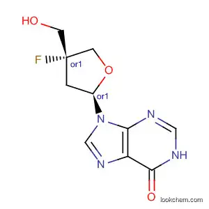 Molecular Structure of 190387-13-4 (6H-Purin-6-one,
9-[(2R,4R)-4-fluorotetrahydro-4-(hydroxymethyl)-2-furanyl]-1,9-dihydro-,
rel-)