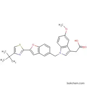 Molecular Structure of 194489-26-4 (1H-Indole-3-acetic acid,
1-[[2-[4-(1,1-dimethylethyl)-2-thiazolyl]-5-benzofuranyl]methyl]-5-methoxy
-)