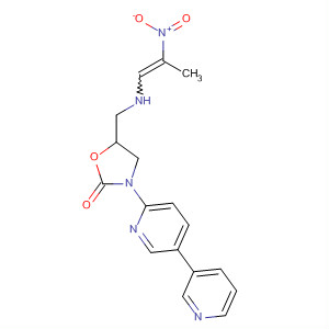 Molecular Structure of 194591-07-6 (2-Oxazolidinone,
3-[3,3'-bipyridin]-6-yl-5-[[(2-nitro-1-propenyl)amino]methyl]-, (S)-)