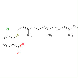 Molecular Structure of 194601-21-3 (Benzoic acid,
3-chloro-2-[[(2E,6E)-3,7,11-trimethyl-2,6,10-dodecatrienyl]thio]-)